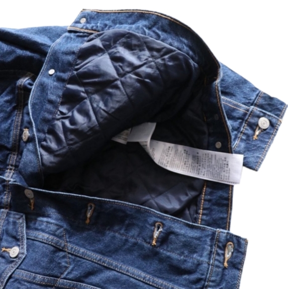 NWT Levi's Quilted Dark Wash Fur Collar Denim Trucker Jacket Size Small - Picture 5 of 8